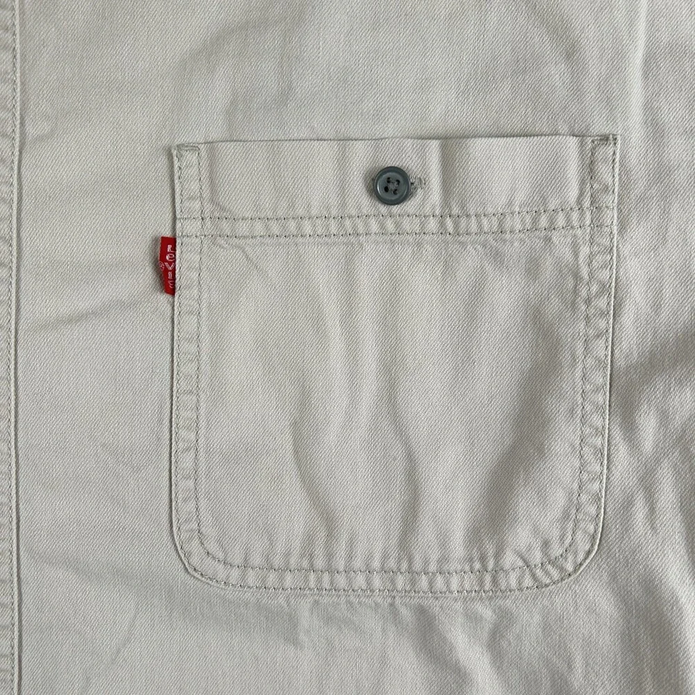 Vintage Levi's Shirt Mens Large Khaki Beige Button Down Long Sleeve Pocket